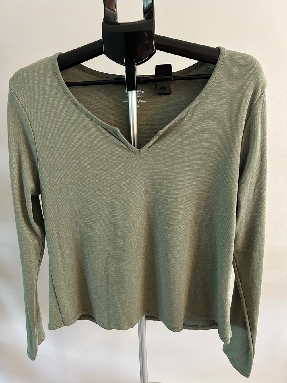V-Neck Long Sleeve Tee in Olive Green - Lightweight Everyday Top